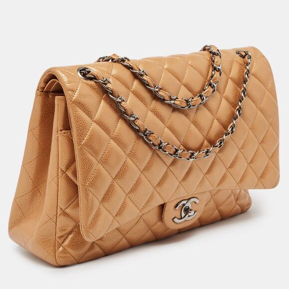 Chanel Orange Quilted Caviar Leather Maxi Classic Double Flap Bag - Picture 3 of 4
